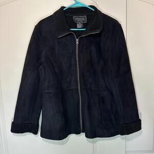 Coaco New York Women's Jacket L Black Faux Fur Suede Fleece Zipper Small Vintage